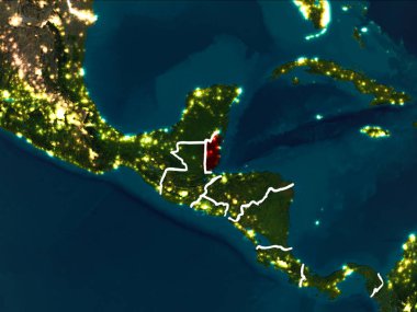 Belize Dünya yörüngesine kırmızıdan görünür ülke sınırları ile gece vurgulanmış. 3D çizim. Nasa tarafından döşenmiş bu görüntü unsurları.
