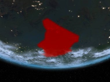 Chad gece red Planet Earth bulutlar ile vurgulanır. 3D çizim. Nasa tarafından döşenmiş bu görüntü unsurları.