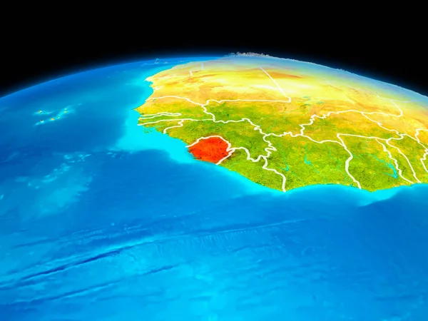 Uydu görüntüsü Sierra Leone Planet Earth sınır çizgileri ile kırmızı vurgulanır. 3D çizim. Nasa tarafından döşenmiş bu görüntü unsurları.