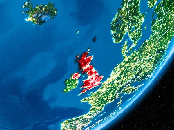 Verenigd Koninkrijk Het Rood Planeet Aarde Night Met Zichtbare Grenzen — Stockfoto