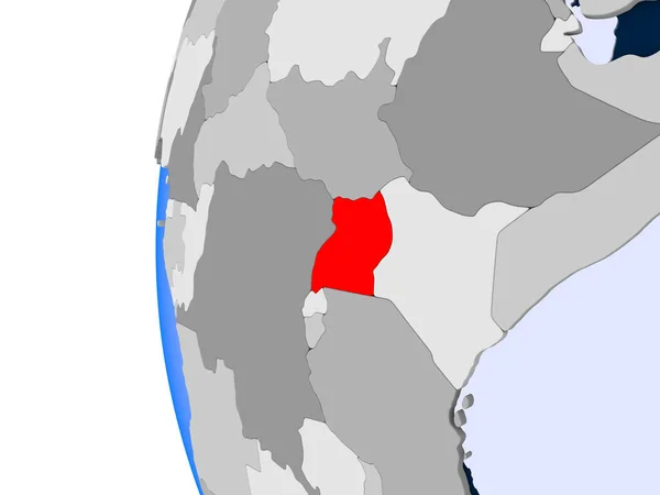 Uganda Kırmızı Şeffaf Okyanuslar Ile Siyasi Dünya Üzerinde Çizim — Stok fotoğraf