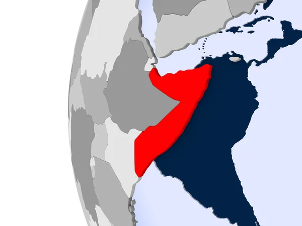Сомалі Червоний Колір Політичних Глобусом Допомогою Прозорих Океанів Ілюстрація — стокове фото