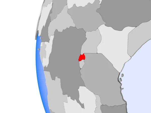 Rwanda Czerwono Globus Polityczny Przezroczystym Oceanów Ilustracja — Zdjęcie stockowe