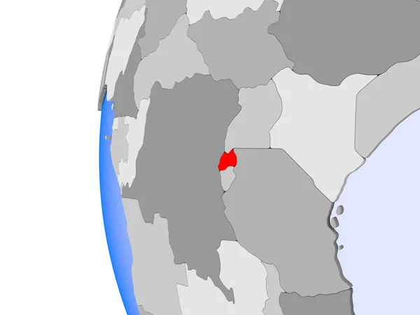 Ruanda Rosso Sul Globo Politico Con Oceani Trasparenti Illustrazione — Foto Stock