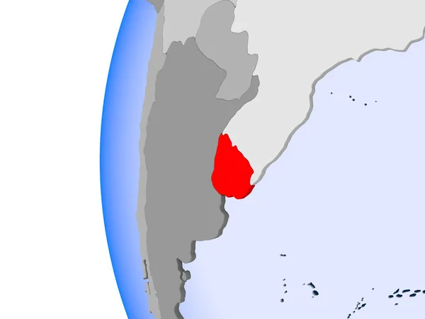 Уругвай Червоний Колір Політичних Глобусом Допомогою Прозорих Океанів Ілюстрація — стокове фото