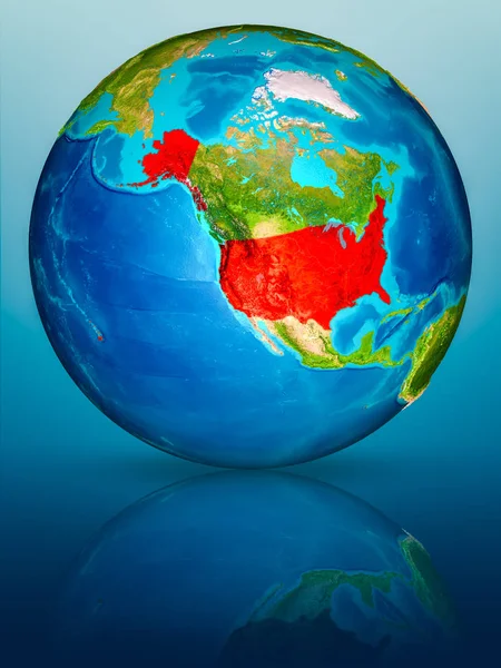 Usa Rött Modell Planeten Jorden Reflekterande Blå Yta Illustration Delar — Stockfoto