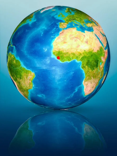 Sierra Leone Rött Modell Planeten Jorden Reflekterande Blå Yta Illustration — Stockfoto