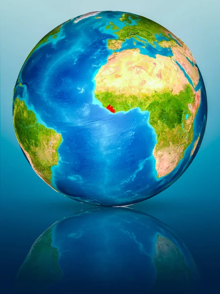 Liberya kırmızı yansıtıcı mavi yüzeyi Dünya gezegeninin modeli. 3D çizim. Nasa tarafından döşenmiş bu görüntü unsurları.