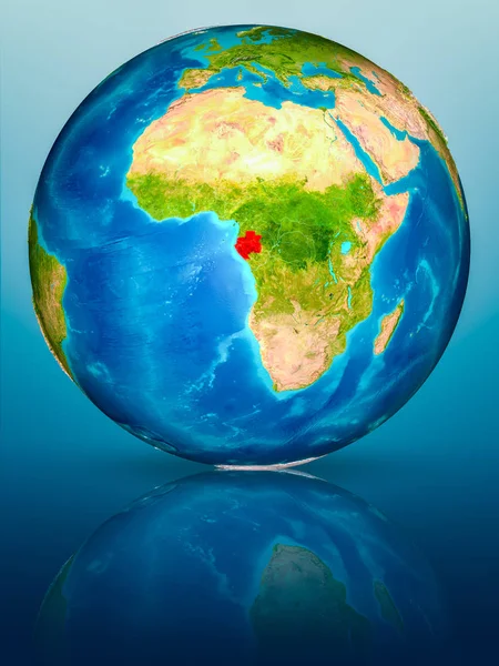 Gabon kırmızı yansıtıcı mavi yüzeyi Dünya gezegeninin modeli. 3D çizim. Nasa tarafından döşenmiş bu görüntü unsurları.