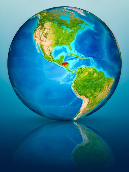 Honduras kırmızı yansıtıcı mavi yüzeyi Dünya gezegeninin modeli. 3D çizim. Nasa tarafından döşenmiş bu görüntü unsurları.
