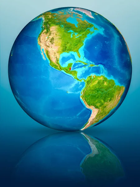 Belize kırmızı yansıtıcı mavi yüzeyi Dünya gezegeninin modeli. 3D çizim. Nasa tarafından döşenmiş bu görüntü unsurları.