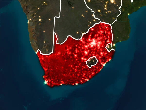 Sudáfrica Destacó Rojo Desde Órbita Tierra Por Noche Con Fronteras — Foto de Stock