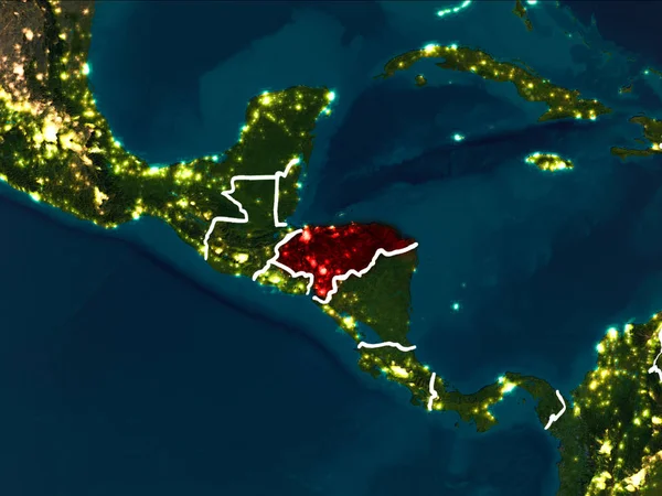 Honduras Highlighted Red Earth Orbit Night Visible Country Borders Illustration — Stock Photo, Image