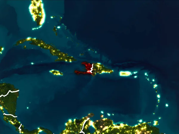 Гаити Выделено Красным Цветом Орбиты Земли Ночью Видимыми Границами Страны — стоковое фото