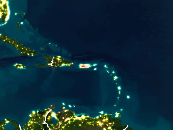 Пуэрто Рико Выделяется Красным Цветом Орбиты Земли Ночью Видимыми Границами — стоковое фото