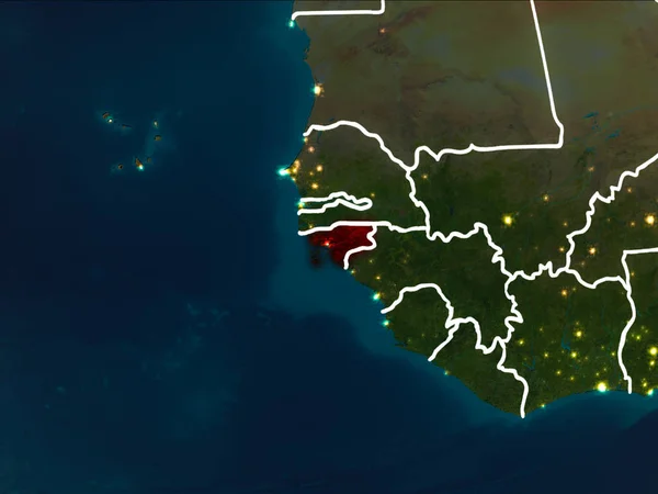 Guinea Bissau Destacó Rojo Desde Órbita Tierra Por Noche Con — Foto de Stock