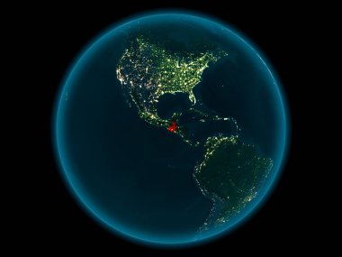 Gece yukarıda Guatemala modeli gezegeninin uzaydaki bir Kırmızı vurgulanır. 3D çizim. Nasa tarafından döşenmiş bu görüntü unsurları.