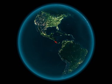 Gece yukarıda Kosta Rika modeli gezegeninin uzaydaki bir Kırmızı vurgulanır. 3D çizim. Nasa tarafından döşenmiş bu görüntü unsurları.