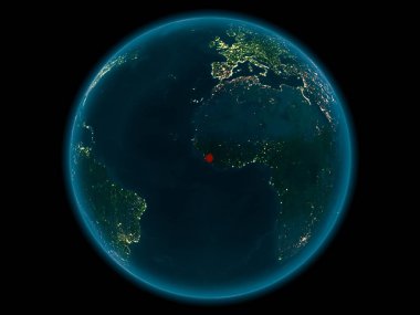 Gece yukarıda Sierra Leone modeli gezegeninin uzaydaki bir kırmızı vurgulanır. 3D çizim. Nasa tarafından döşenmiş bu görüntü unsurları.
