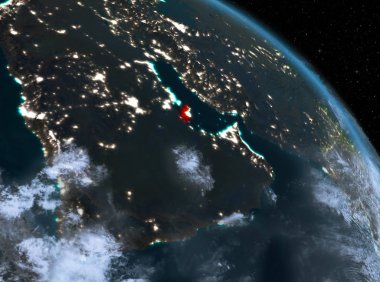 Gece yukarıda Katar modeli gezegeninin uzaydaki bir Kırmızı vurgulanır. 3D çizim. Nasa tarafından döşenmiş bu görüntü unsurları.