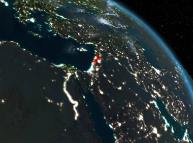 Gece yukarıda Lübnan modeli gezegeninin uzaydaki bir Kırmızı vurgulanır. 3D çizim. Nasa tarafından döşenmiş bu görüntü unsurları.
