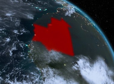 Gece yukarıda Moritanya modeli gezegeninin uzaydaki bir Kırmızı vurgulanır. 3D çizim. Nasa tarafından döşenmiş bu görüntü unsurları.