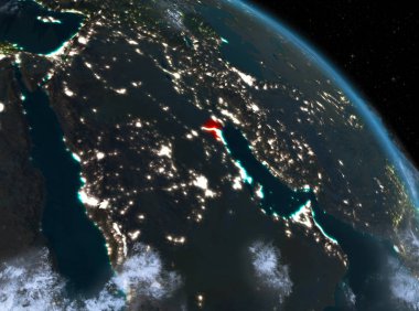 Gece yukarıda Kuveyt modeli gezegeninin uzaydaki bir Kırmızı vurgulanır. 3D çizim. Nasa tarafından döşenmiş bu görüntü unsurları.