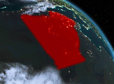 Gece yukarıda Cezayir modeli gezegeninin uzaydaki bir kırmızı vurgulanır. 3D çizim. Nasa tarafından döşenmiş bu görüntü unsurları.