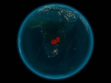 Gece yukarıda Zambiya modeli gezegeninin uzaydaki bir kırmızı vurgulanır. 3D çizim. Nasa tarafından döşenmiş bu görüntü unsurları.