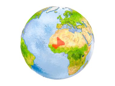 Mali modeli dünya bir kırmızı vurgulanır. 3d illüstrasyon izole beyaz arka plan üzerinde. Nasa tarafından döşenmiş bu görüntü unsurları.