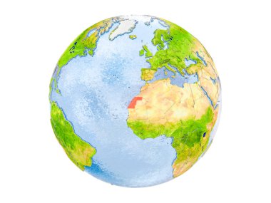 Batı Sahra modeli dünya bir kırmızı vurgulanır. 3d illüstrasyon izole beyaz arka plan üzerinde. Nasa tarafından döşenmiş bu görüntü unsurları.