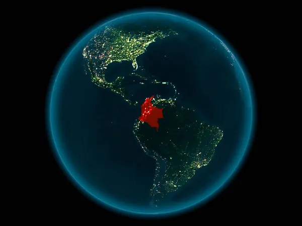 Night Colombia Highlighted Red Model Planet Earth Space Illustration Elements — Stock Photo, Image