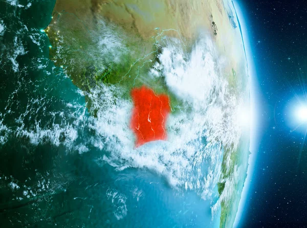 Fildişi Sahili ile son derece detaylı yüzey dokuları ile gündoğumu sırasında bulutlar Dünya gezegeninin yörüngeden. 3D çizim. Nasa tarafından döşenmiş bu görüntü unsurları.
