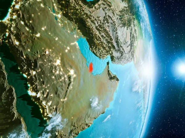 Son derece detaylı yüzey dokuları ile gündoğumu sırasında bulutlar ile Dünya gezegeninin yörüngeden katar. 3D çizim. Nasa tarafından döşenmiş bu görüntü unsurları.