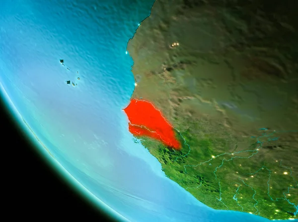 塞内加尔的国家在地球上的红色在晚上 Nasa 提供的这个图像的元素 — 图库照片