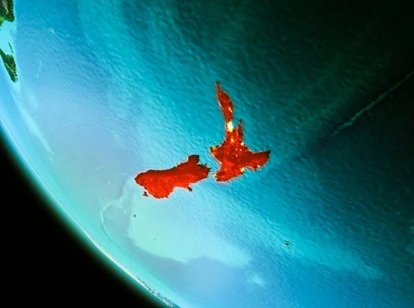 País Nueva Zelanda Rojo Planeta Tierra Por Noche Ilustración Elementos — Foto de Stock