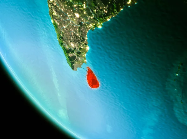 Sri Lanka ülke Planet Earth akşam kırmızı. 3D çizim. Nasa tarafından döşenmiş bu görüntü unsurları.