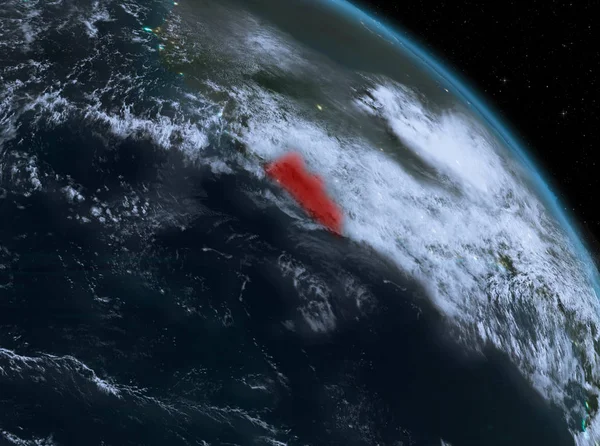 Gece yukarıda Liberya modeli gezegeninin uzaydaki bir kırmızı vurgulanır. 3D çizim. Nasa tarafından döşenmiş bu görüntü unsurları.