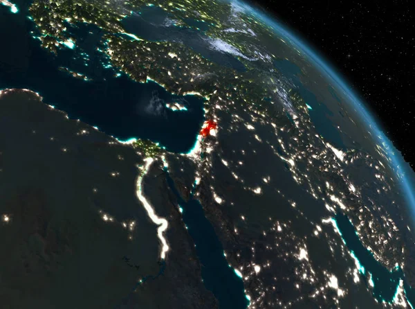Gece yukarıda Lübnan modeli gezegeninin uzaydaki bir Kırmızı vurgulanır. 3D çizim. Nasa tarafından döşenmiş bu görüntü unsurları.