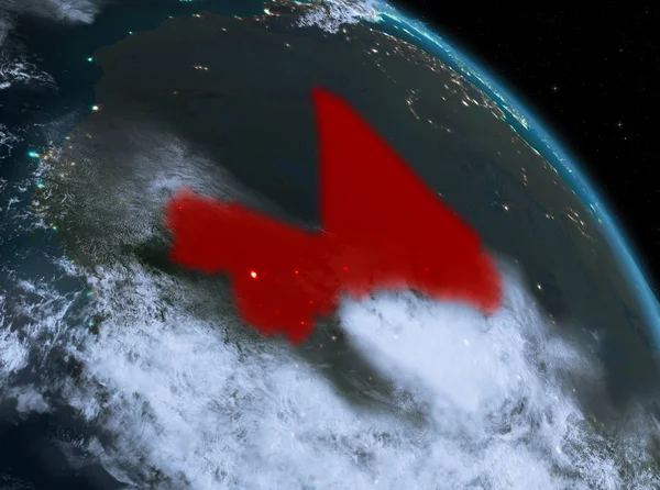 Gece modeli gezegeninin uzaydaki bir kırmızı vurgulanır Mali yukarıda. 3D çizim. Nasa tarafından döşenmiş bu görüntü unsurları.