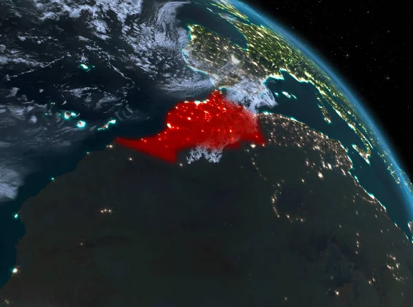 Noche Por Encima Marruecos Resaltado Rojo Modelo Del Planeta Tierra —  Fotos de Stock