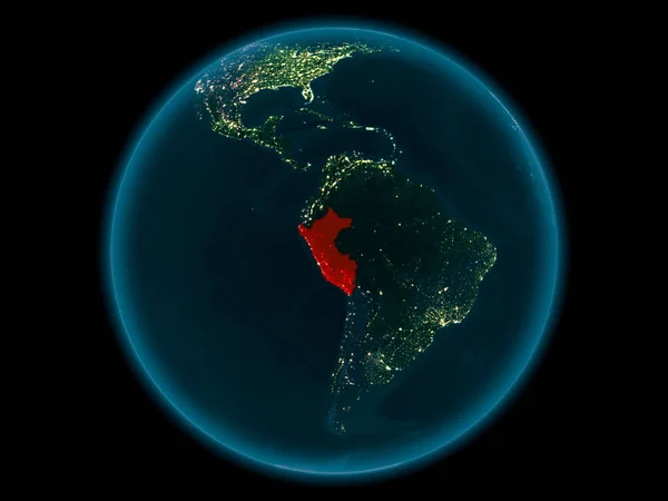 Night Peru Highlighted Red Model Planet Earth Space Illustration Elements — Stock Photo, Image