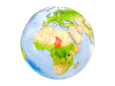 Chad modeli dünya bir kırmızı vurgulanır. 3d illüstrasyon izole beyaz arka plan üzerinde. Nasa tarafından döşenmiş bu görüntü unsurları.