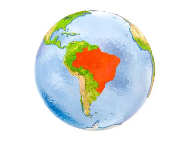 Brezilya modeli dünya bir kırmızı vurgulanır. 3d illüstrasyon izole beyaz arka plan üzerinde. Nasa tarafından döşenmiş bu görüntü unsurları.