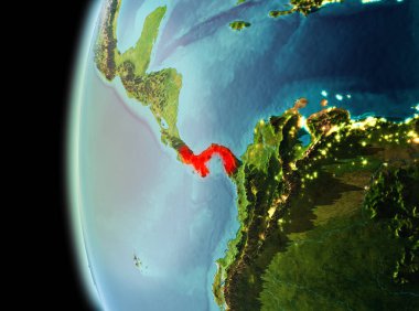 Dünya yörüngesine geç akşam görüldüğü gibi Panama Illustration. 3D çizim. Nasa tarafından döşenmiş bu görüntü unsurları.