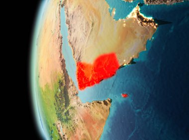Dünya yörüngesine geç akşam görüldüğü gibi Yemen Illustration. 3D çizim. Nasa tarafından döşenmiş bu görüntü unsurları.
