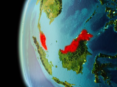 Dünya yörüngesine geç akşam görüldüğü gibi Malezya Illustration. 3D çizim. Nasa tarafından döşenmiş bu görüntü unsurları.