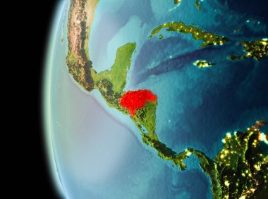 Dünya yörüngesine geç akşam görüldüğü gibi Honduras Illustration. 3D çizim. Nasa tarafından döşenmiş bu görüntü unsurları.