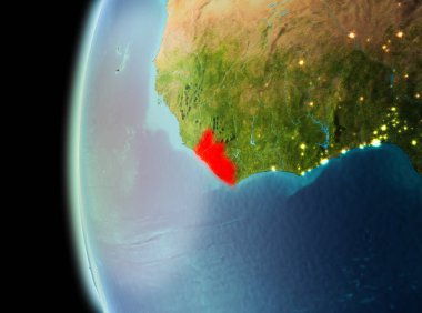 Dünya yörüngesine geç akşam görüldüğü gibi Liberya Illustration. 3D çizim. Nasa tarafından döşenmiş bu görüntü unsurları.