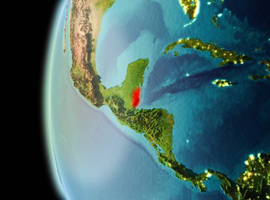 Dünya yörüngesine geç akşam görüldüğü gibi Belize Illustration. 3D çizim. Nasa tarafından döşenmiş bu görüntü unsurları.